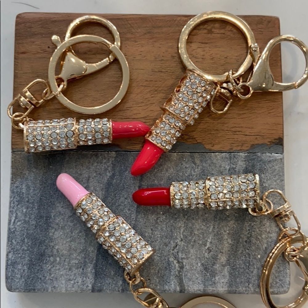 Cute lipstick and rhinestone key chain